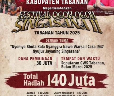 Tabanan Gelar Festival Ogoh-Ogoh Singasana II Hadiah 140 Juta